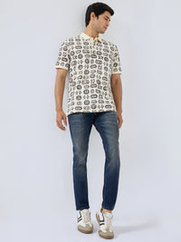 Men T-Shirt Print Brown Regular Fit