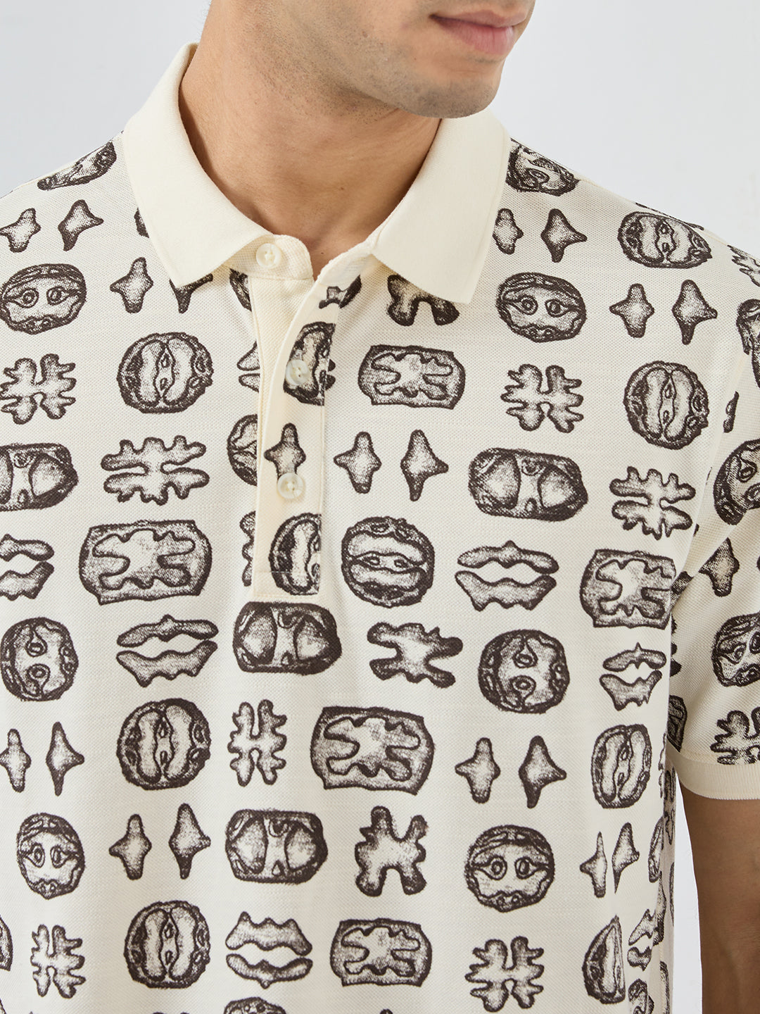 Men T-Shirt Print Brown Regular Fit