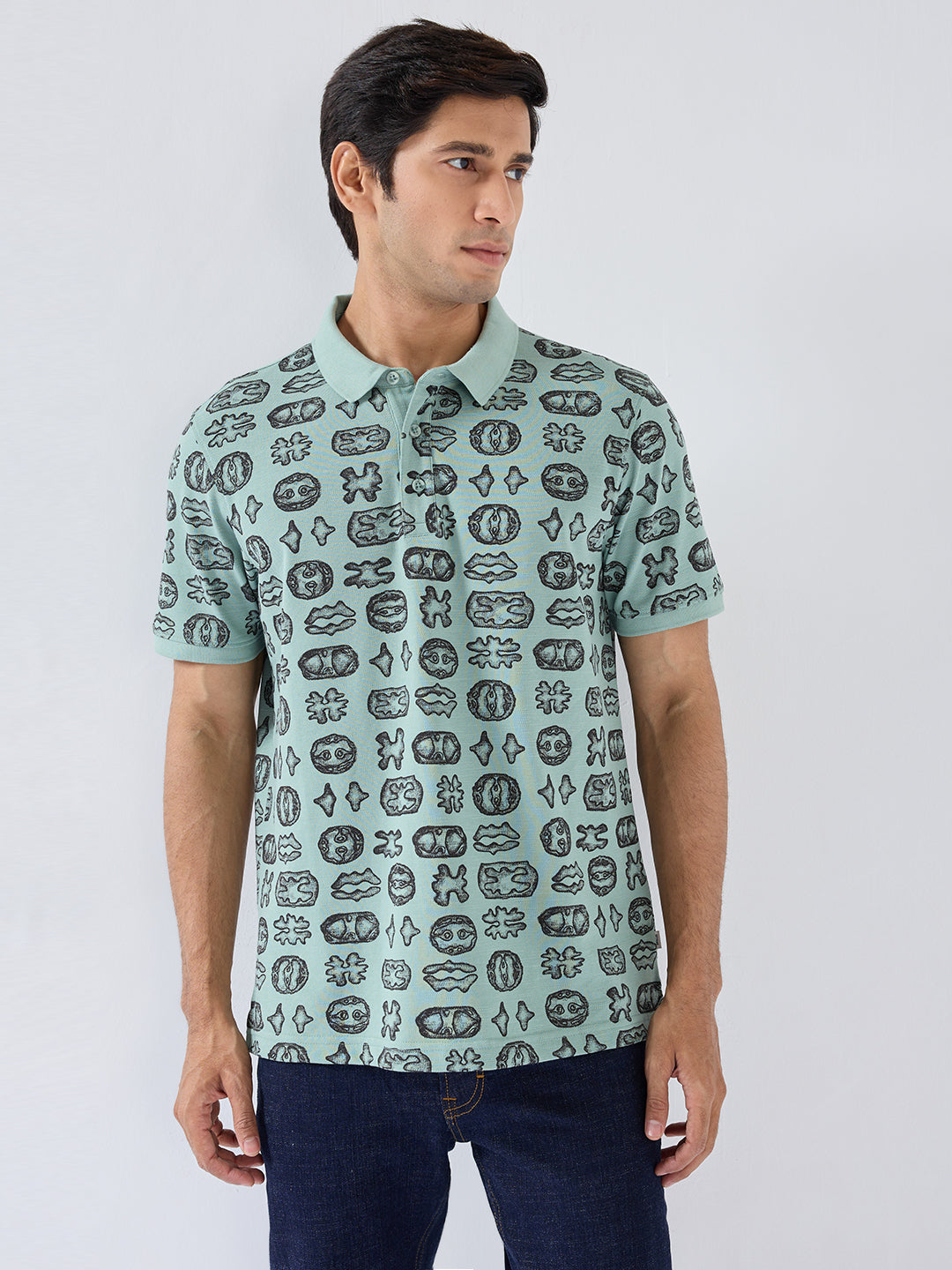 Men T-Shirt Print Green Regular Fit