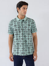 Men T-Shirt Print Green Regular Fit