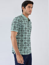 Men T-Shirt Print Green Regular Fit