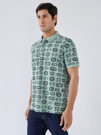 Men T-Shirt Print Green Regular Fit