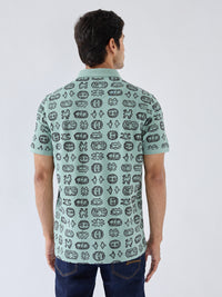 Men T-Shirt Print Green Regular Fit