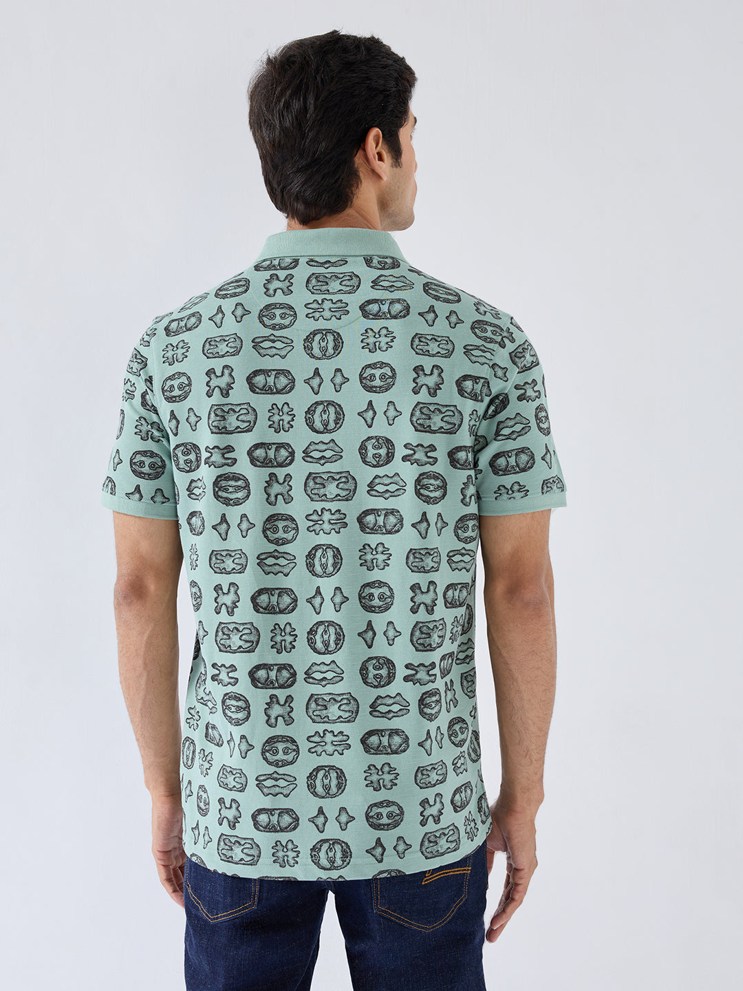 Men T-Shirt Print Green Regular Fit