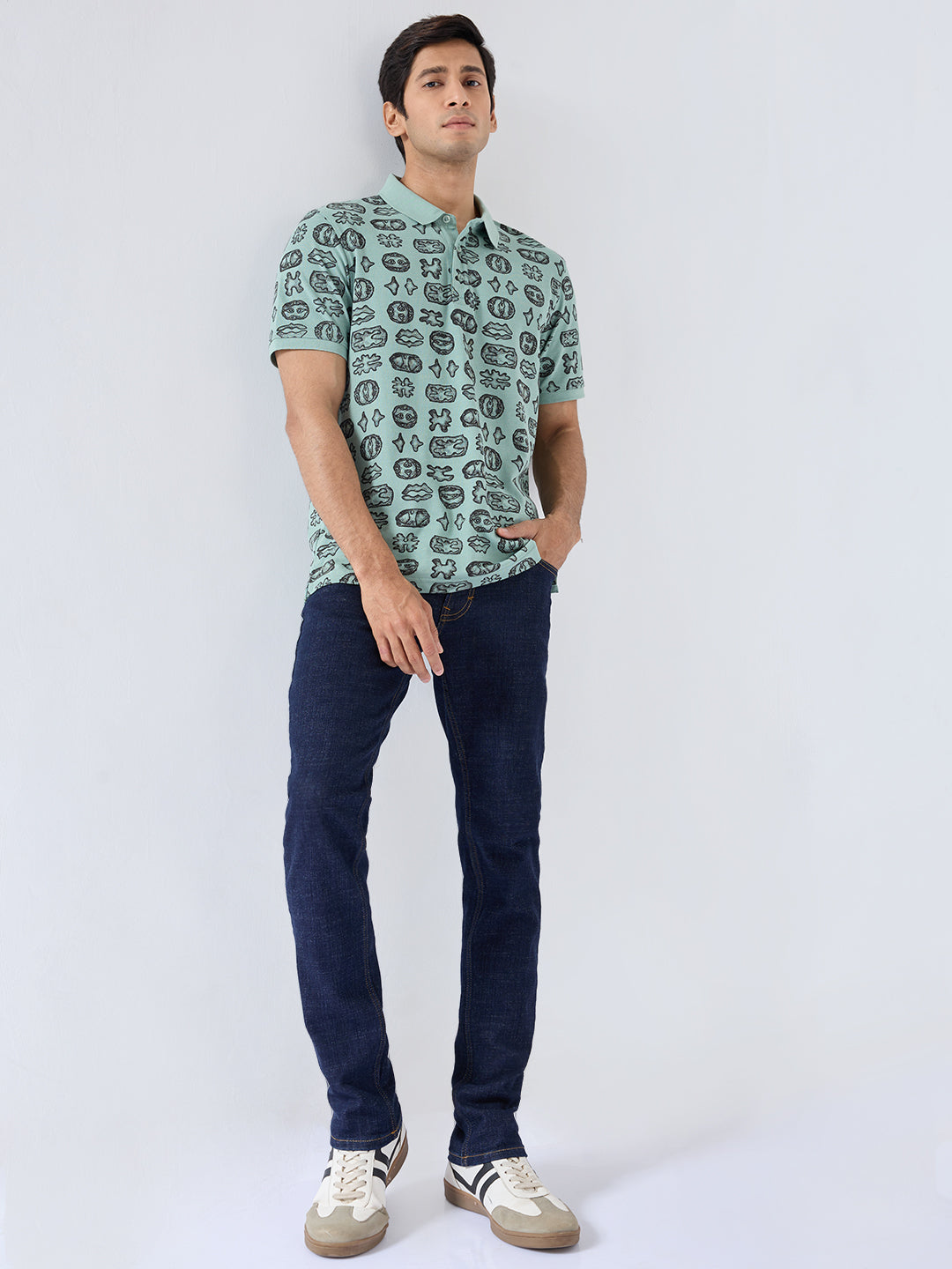 Men T-Shirt Print Green Regular Fit
