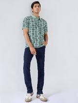Men T-Shirt Print Green Regular Fit