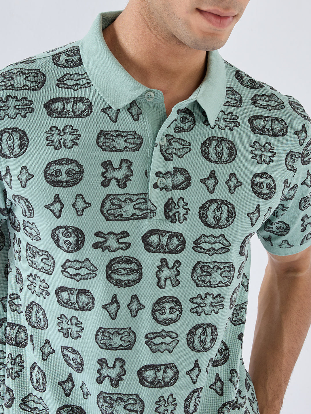 Men T-Shirt Print Green Regular Fit