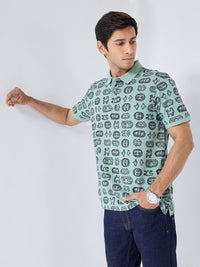 Men T-Shirt Print Green Regular Fit