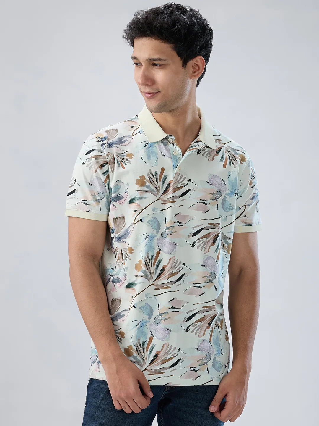 Men T-Shirt Print Off White Regular Fit
