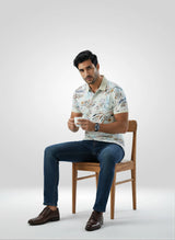 Men T-Shirt Print Off White Regular Fit