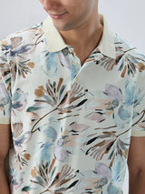 Men T-Shirt Print Off White Regular Fit