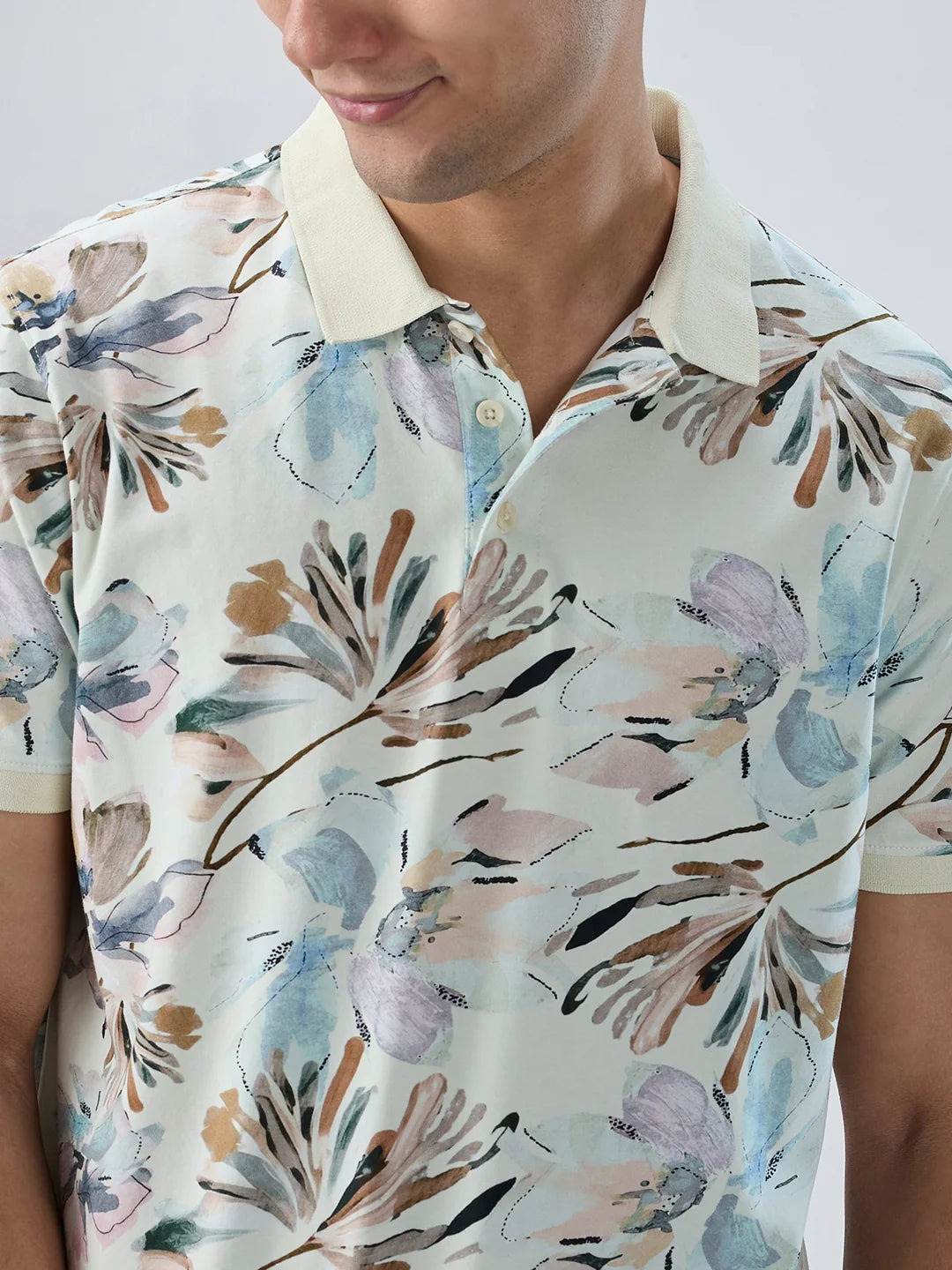Men T-Shirt Print Off White Regular Fit