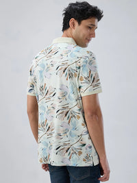 Men T-Shirt Print Off White Regular Fit