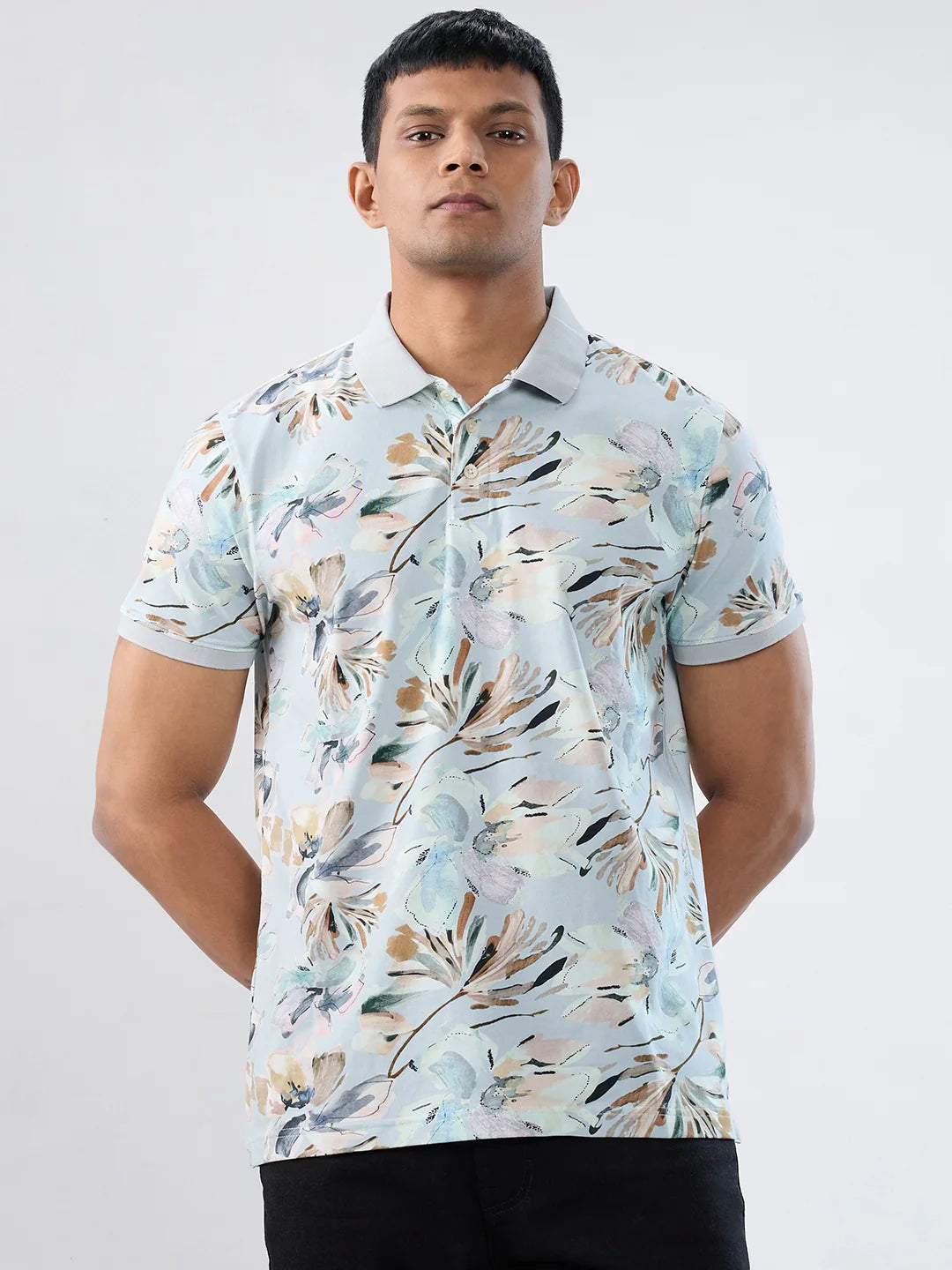 Men T-Shirt Print Grey Regular Fit