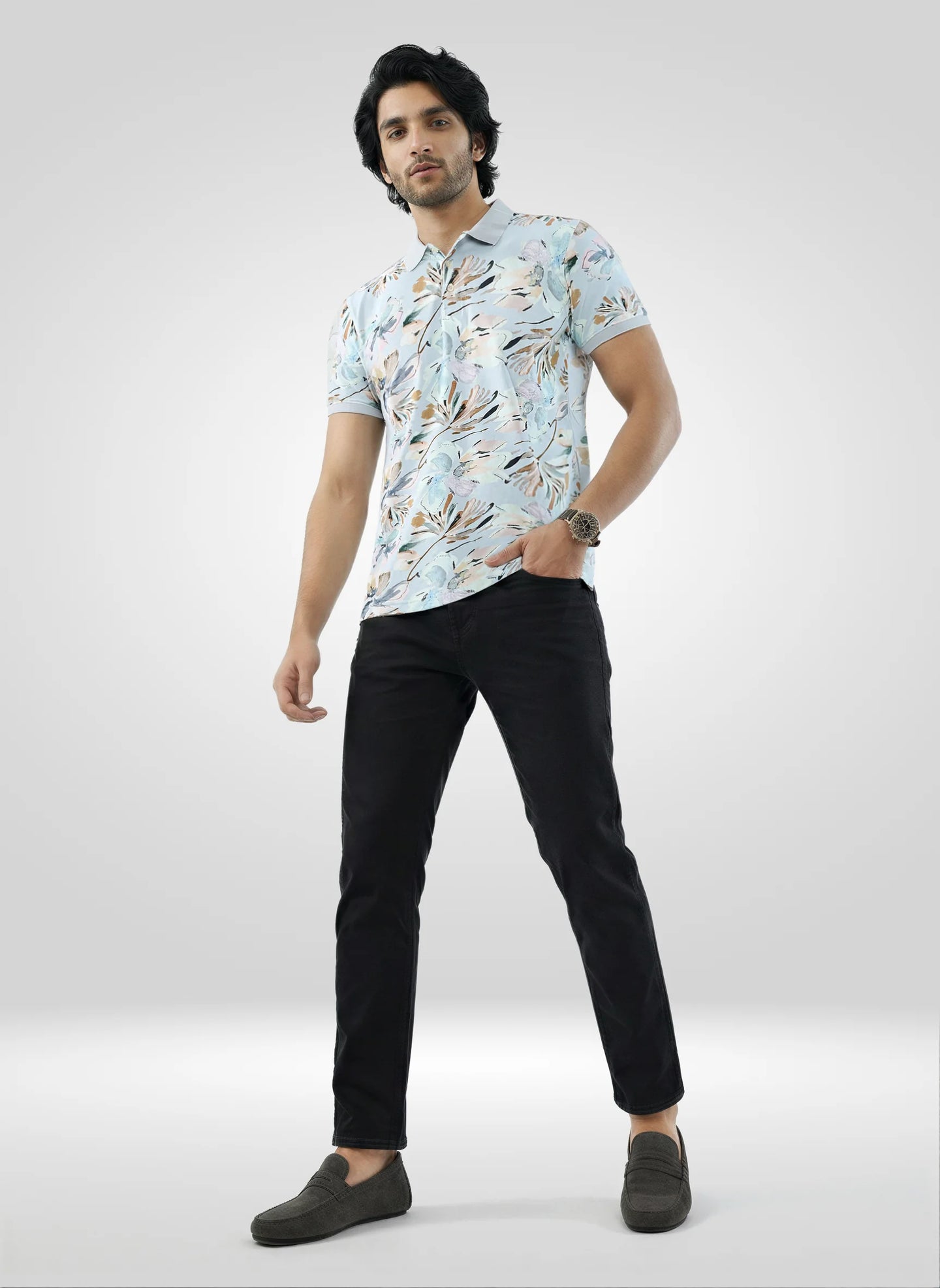 Men T-Shirt Print Grey Regular Fit