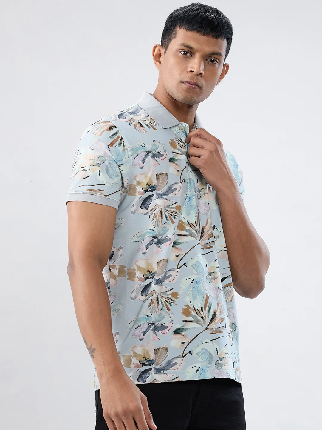 Men T-Shirt Print Grey Regular Fit