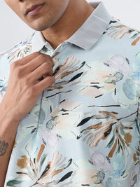 Men T-Shirt Print Grey Regular Fit