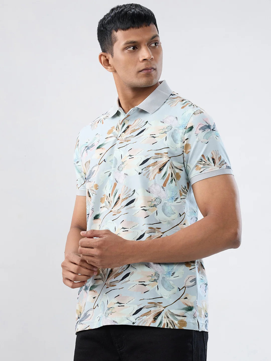 Men T-Shirt Print Grey Regular Fit
