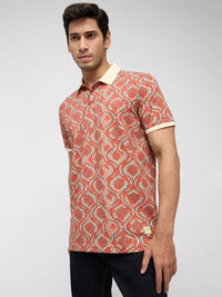 Men T-Shirt Print Pink Regular Fit
