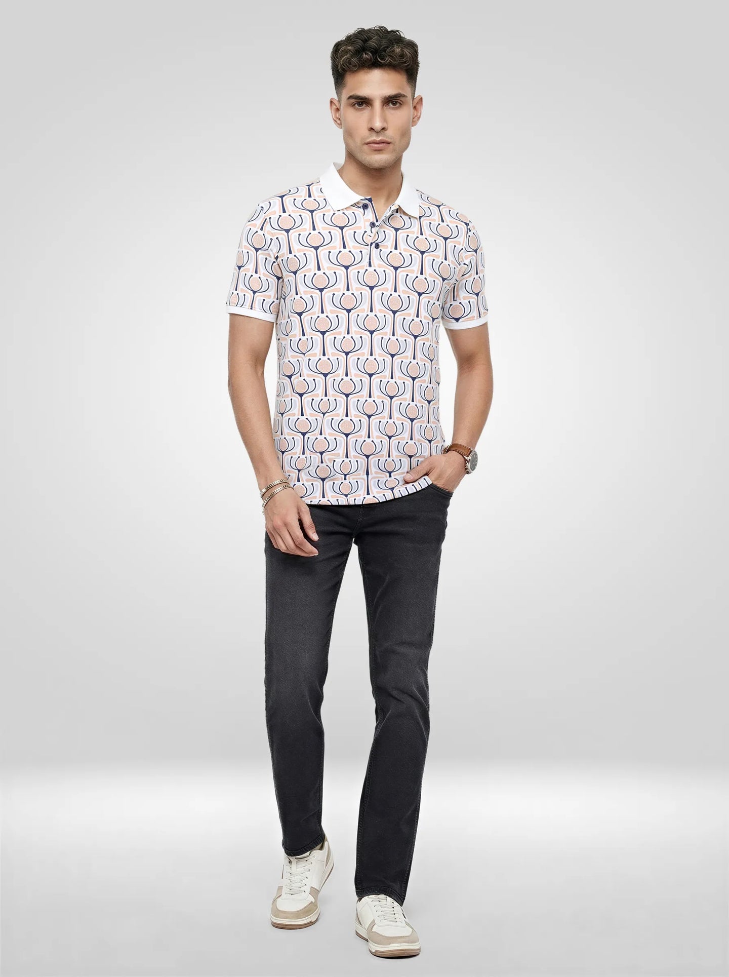 Men T-Shirt Print Grey Regular Fit