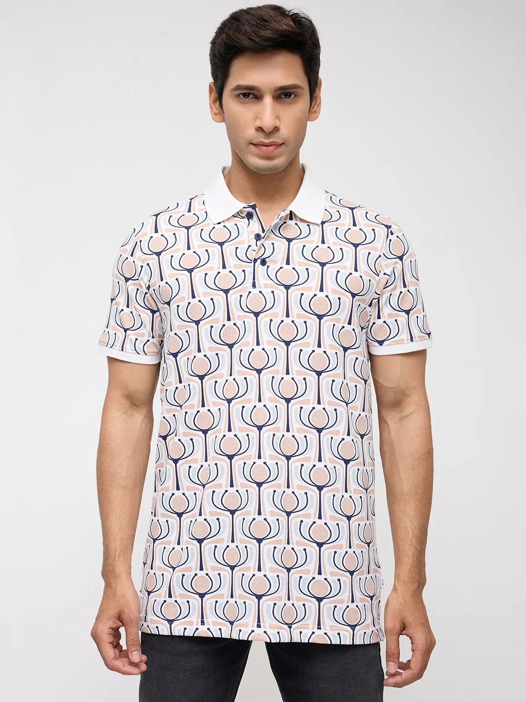 Men T-Shirt Print Grey Regular Fit