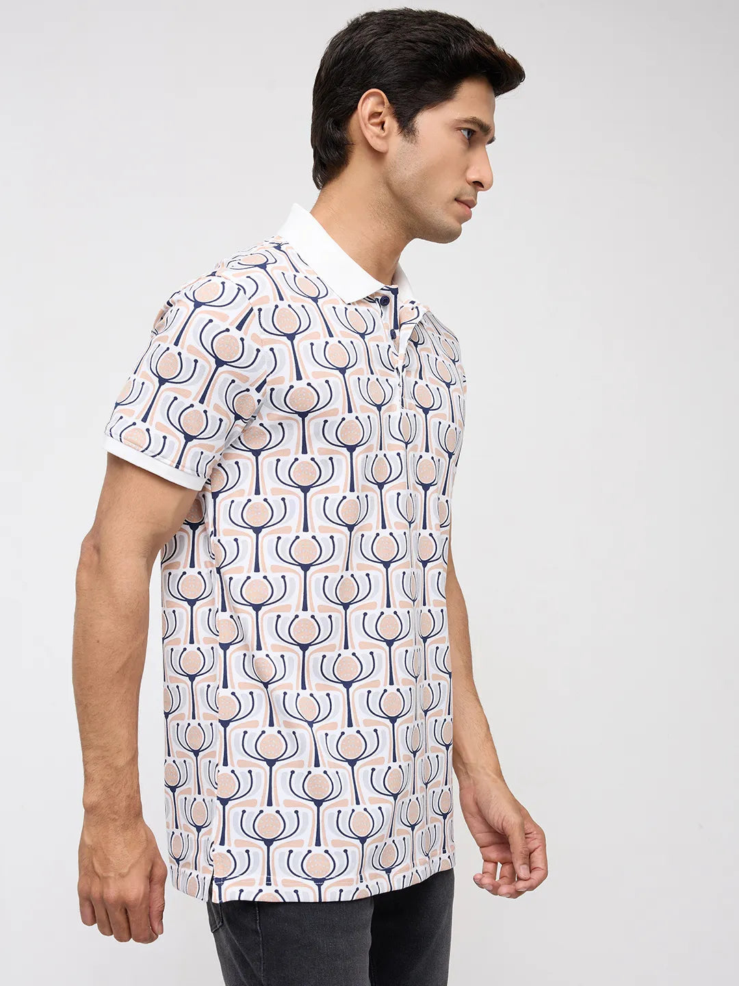 Men T-Shirt Print Grey Regular Fit