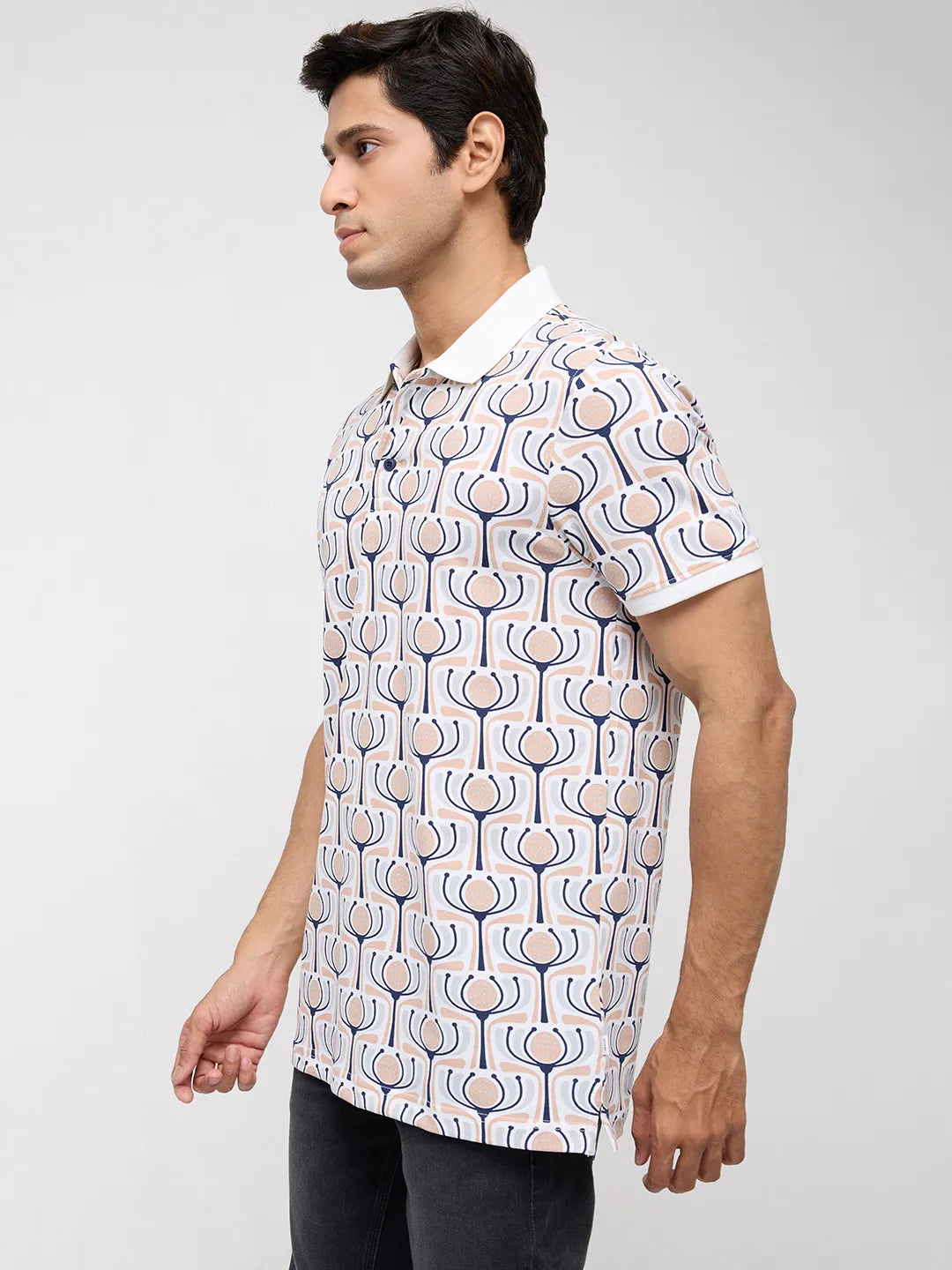 Men T-Shirt Print Grey Regular Fit