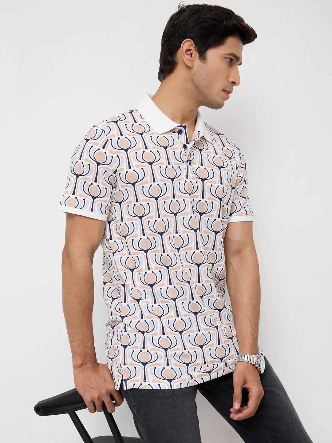 Men T-Shirt Print Grey Regular Fit