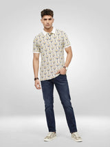 Men T-Shirt Print Brown Regular Fit