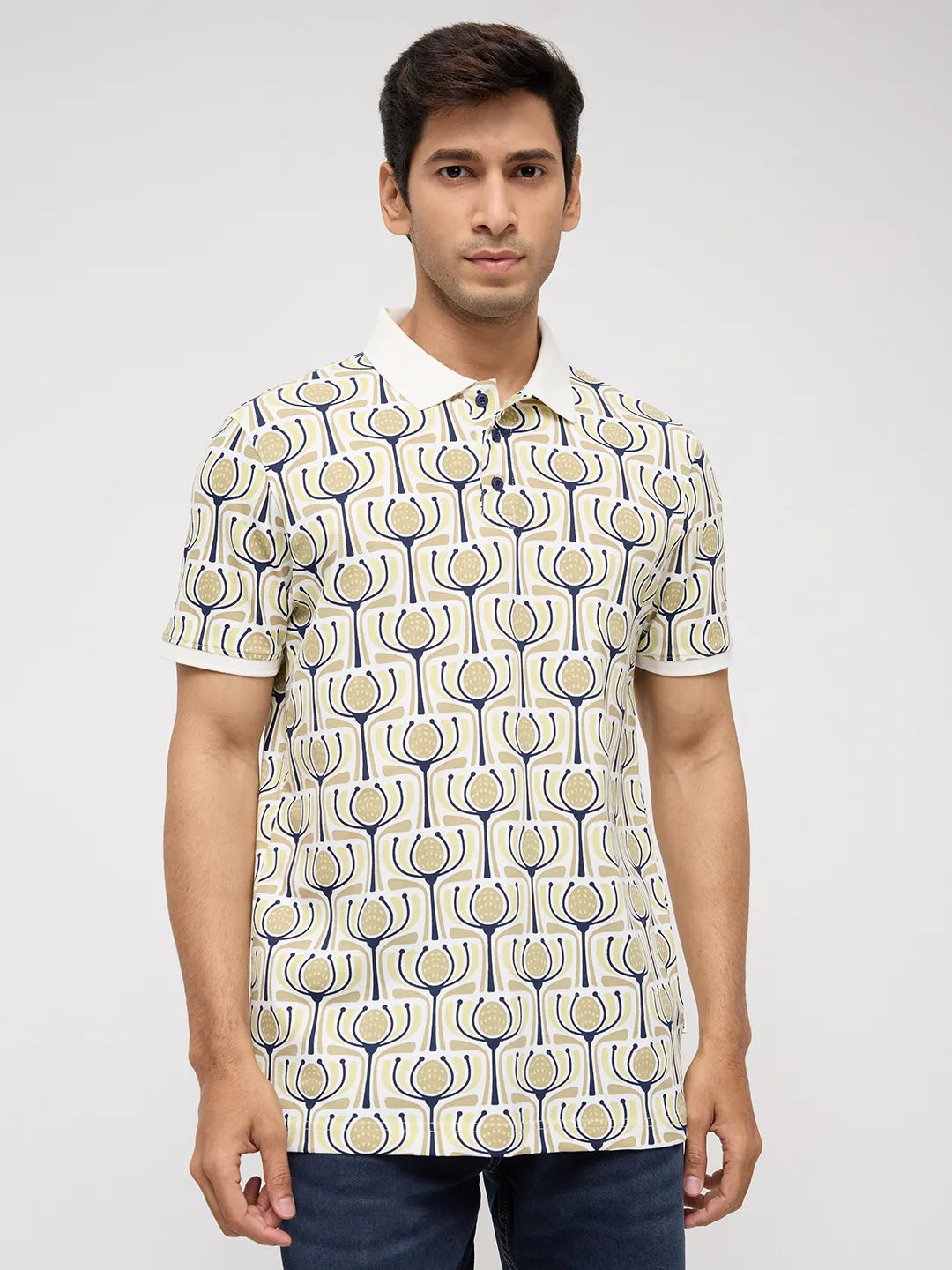 Men T-Shirt Print Brown Regular Fit