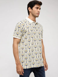Men T-Shirt Print Brown Regular Fit