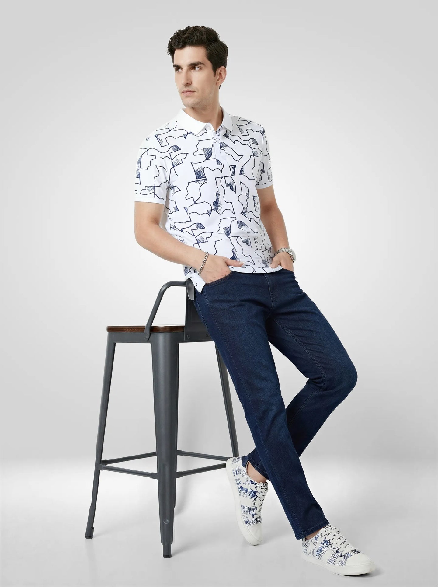 Men T-Shirt Print White Regular Fit