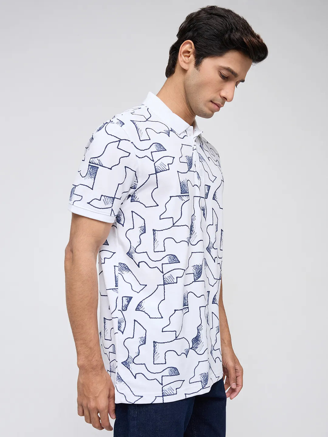 Men T-Shirt Print White Regular Fit