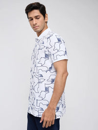 Men T-Shirt Print White Regular Fit