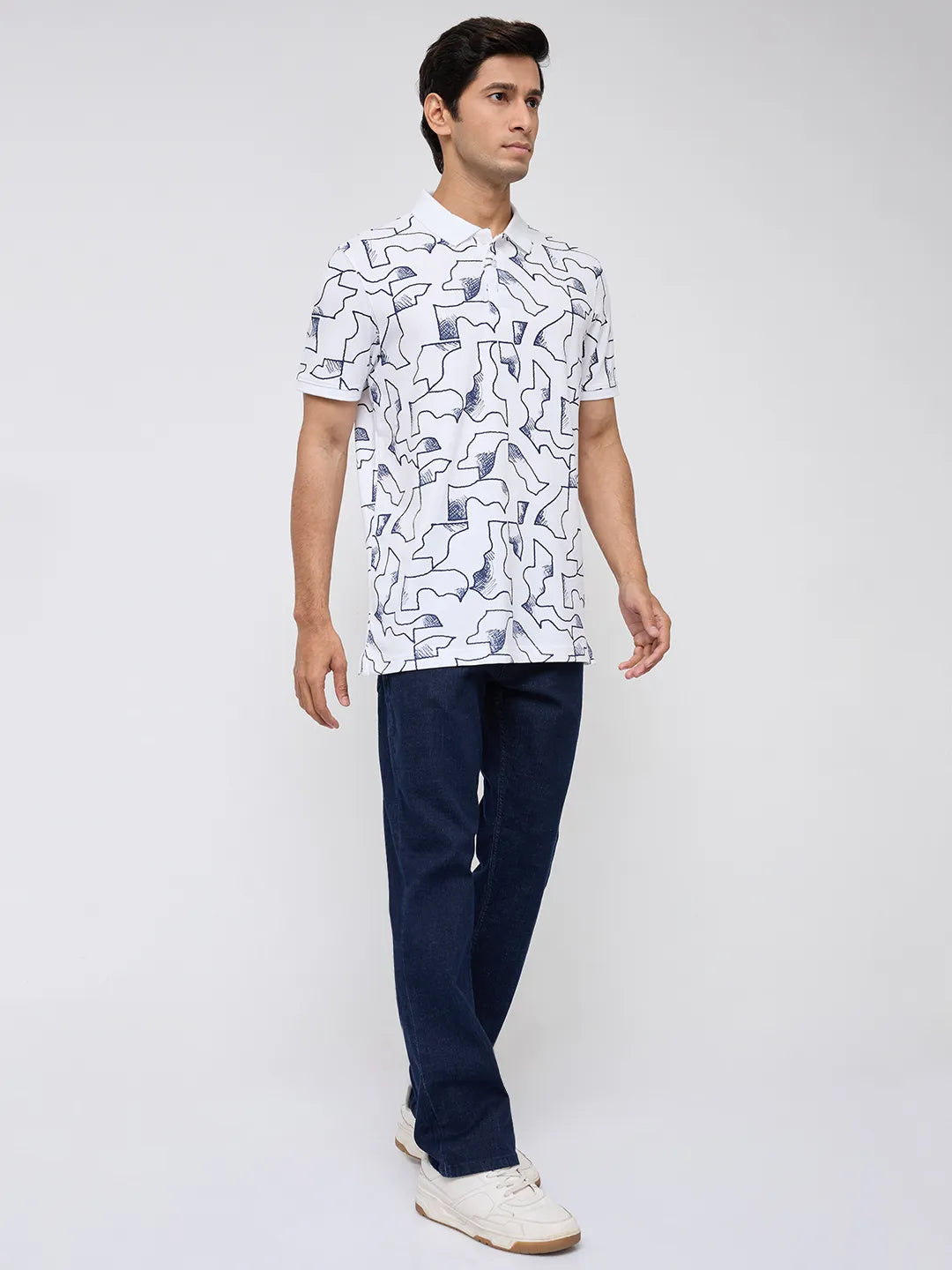 Men T-Shirt Print White Regular Fit