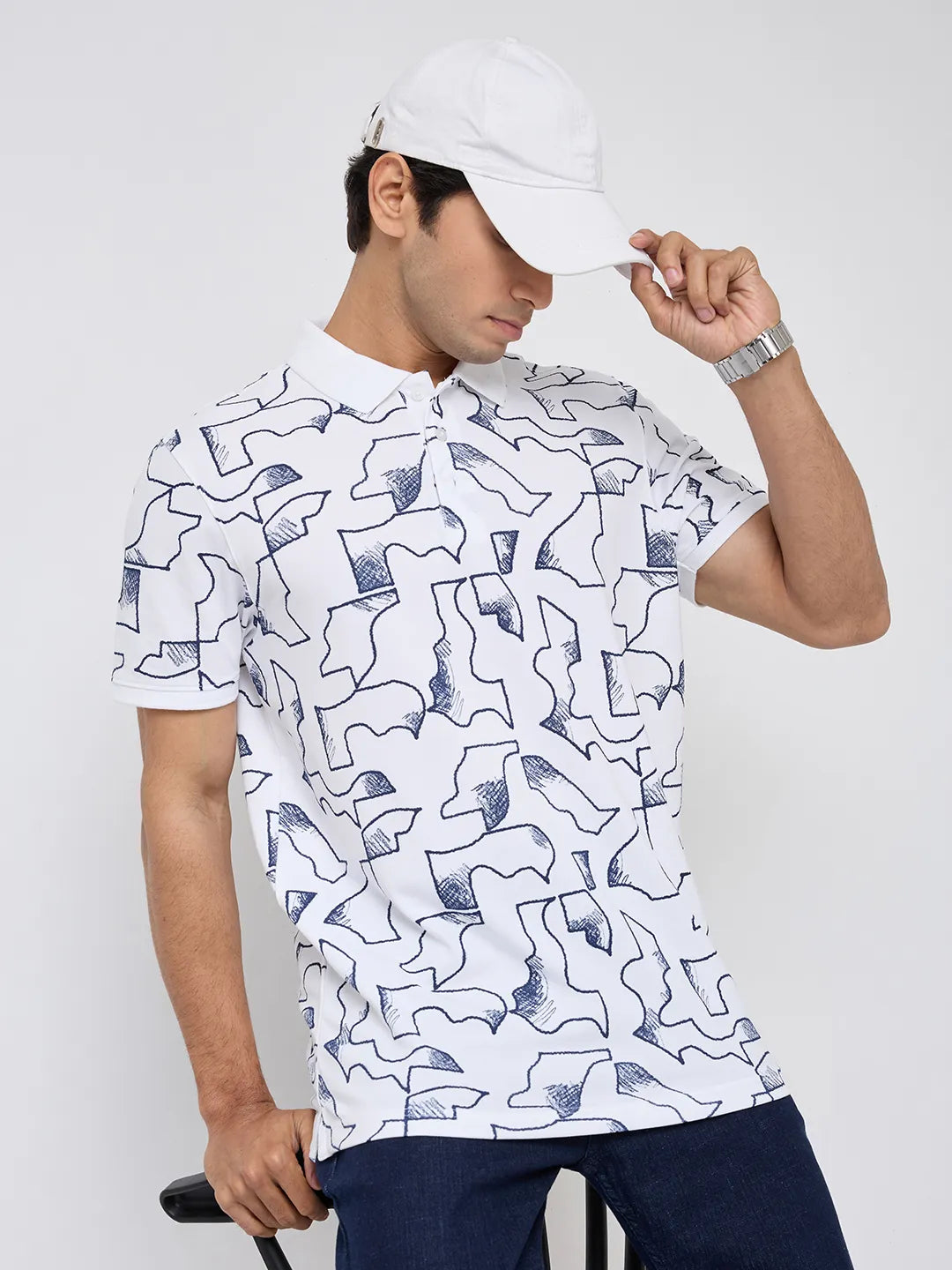 Men T-Shirt Print White Regular Fit