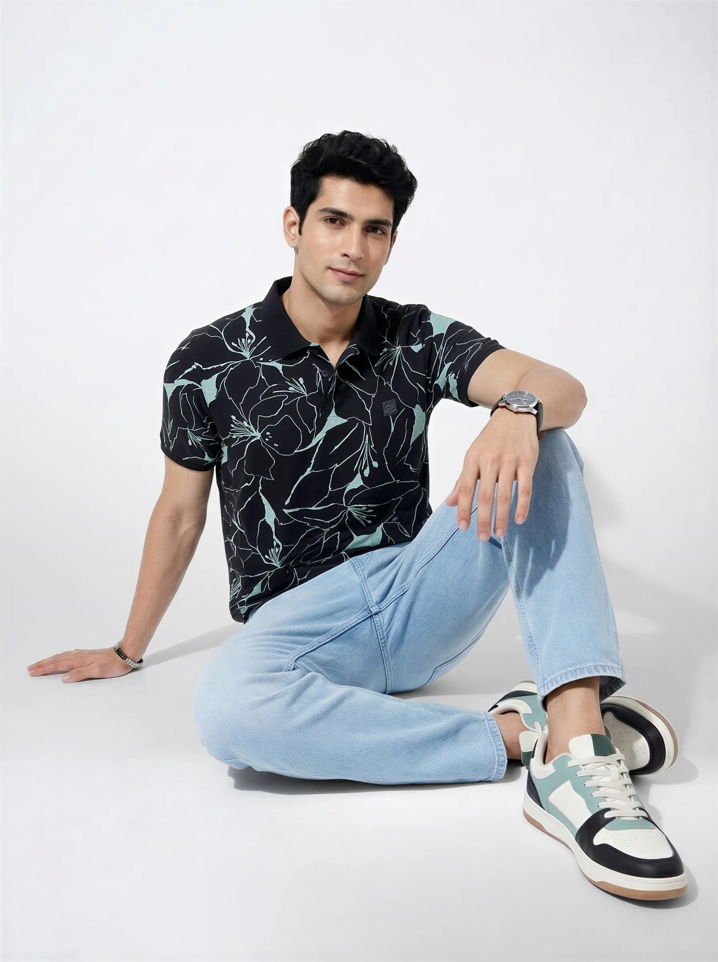 Men T-Shirt Print Black Regular Fit