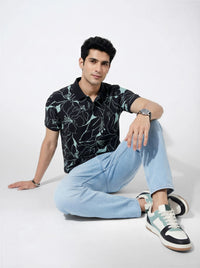 Men T-Shirt Print Black Regular Fit
