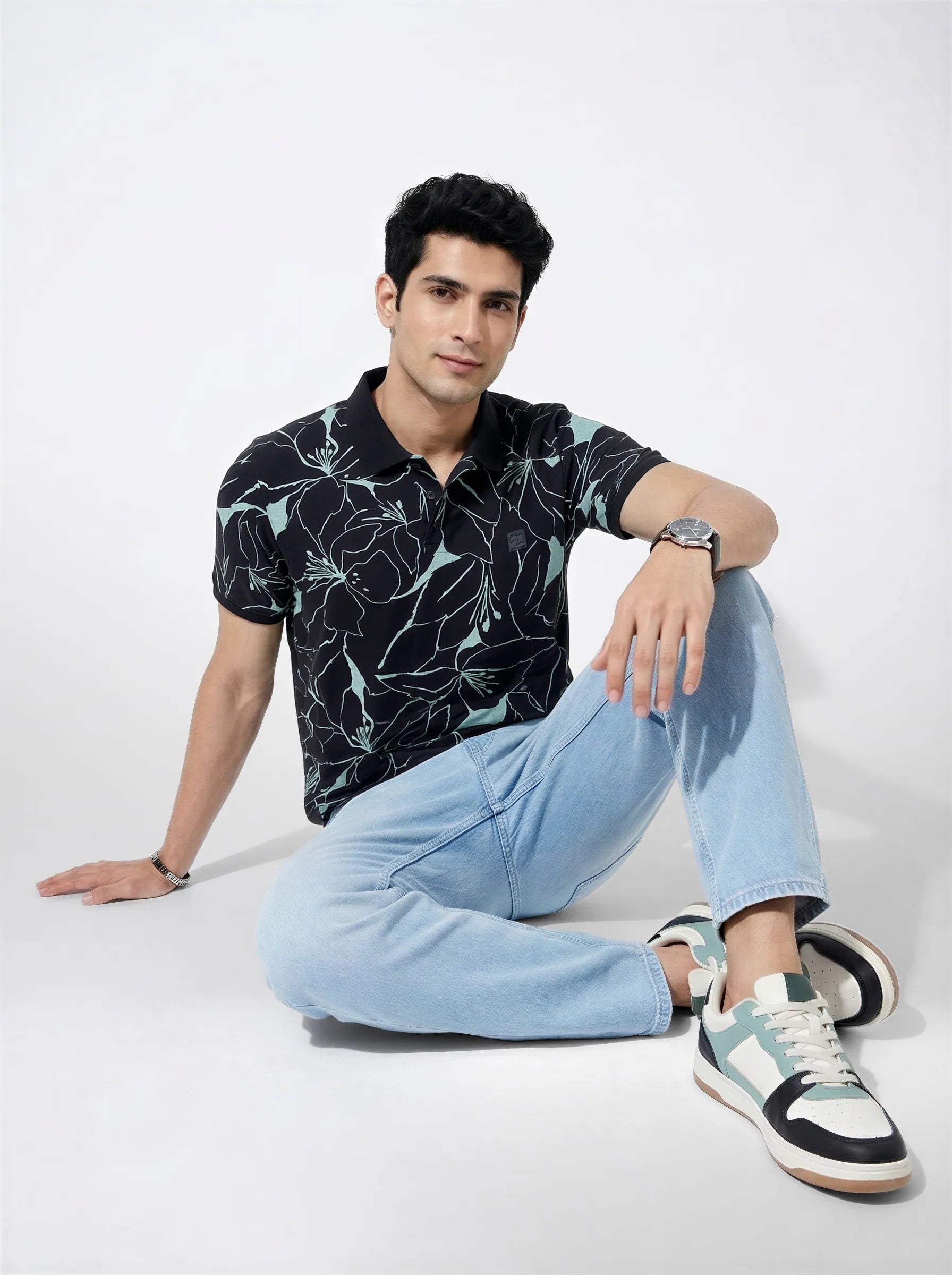 Men T-Shirt Print Black Regular Fit