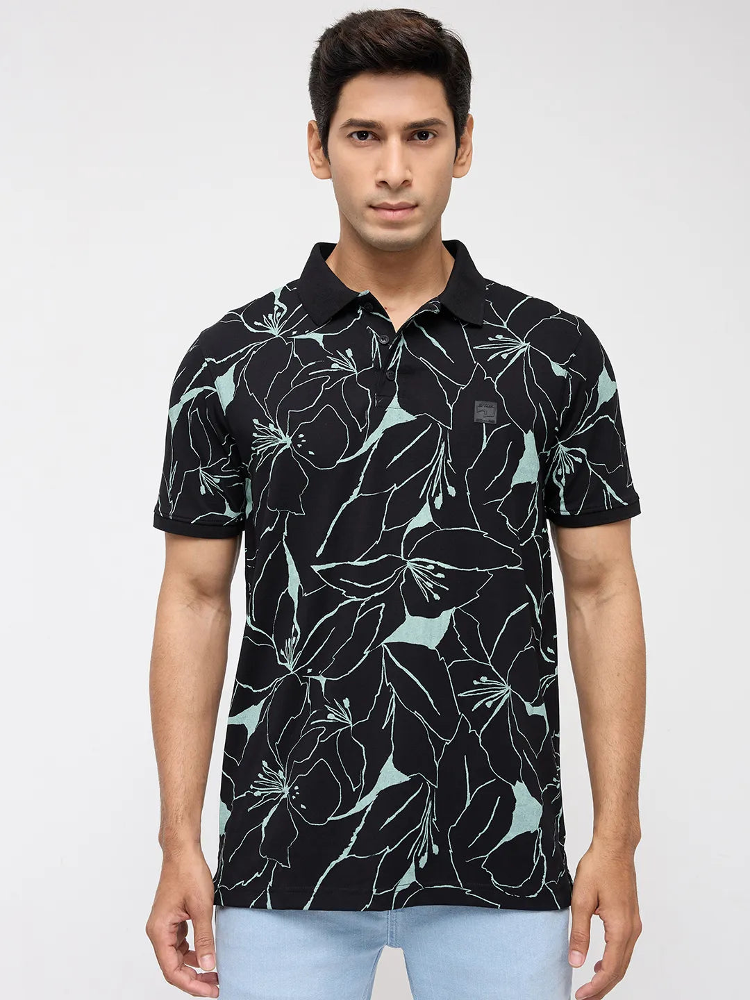 Men T-Shirt Print Black Regular Fit