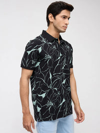Men T-Shirt Print Black Regular Fit