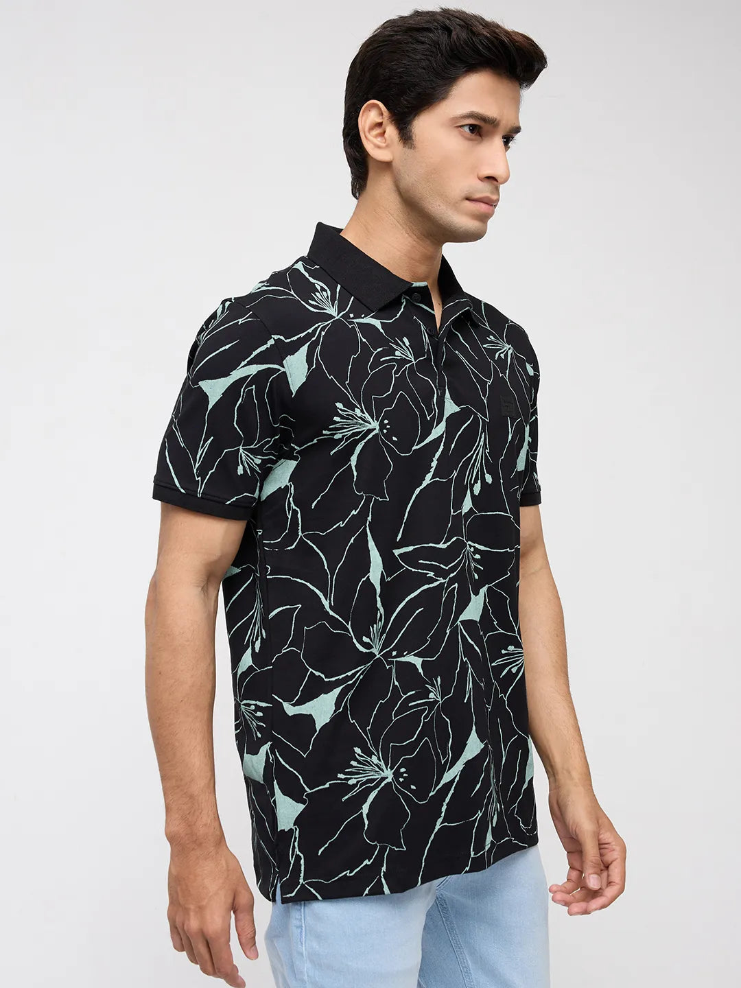 Men T-Shirt Print Black Regular Fit