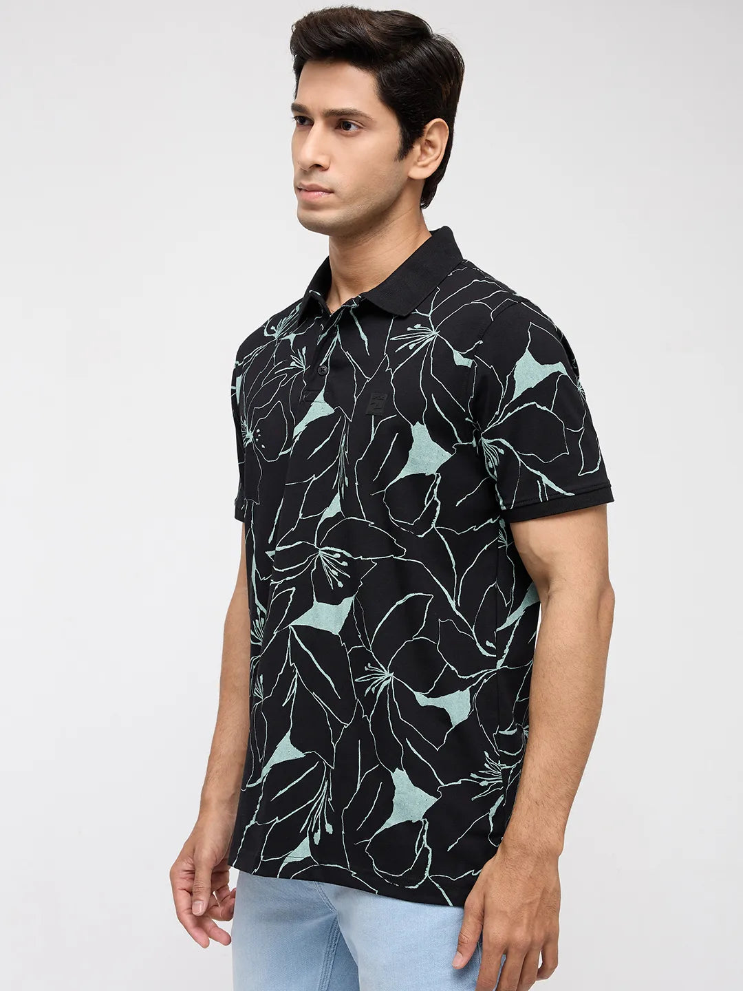 Men T-Shirt Print Black Regular Fit