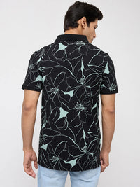 Men T-Shirt Print Black Regular Fit