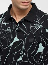 Men T-Shirt Print Black Regular Fit