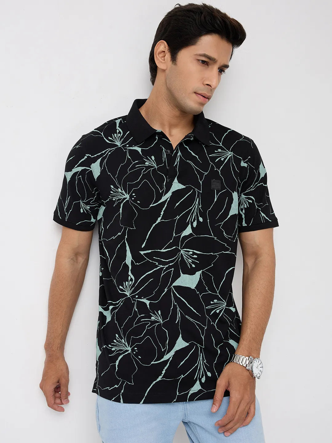 Men T-Shirt Print Black Regular Fit