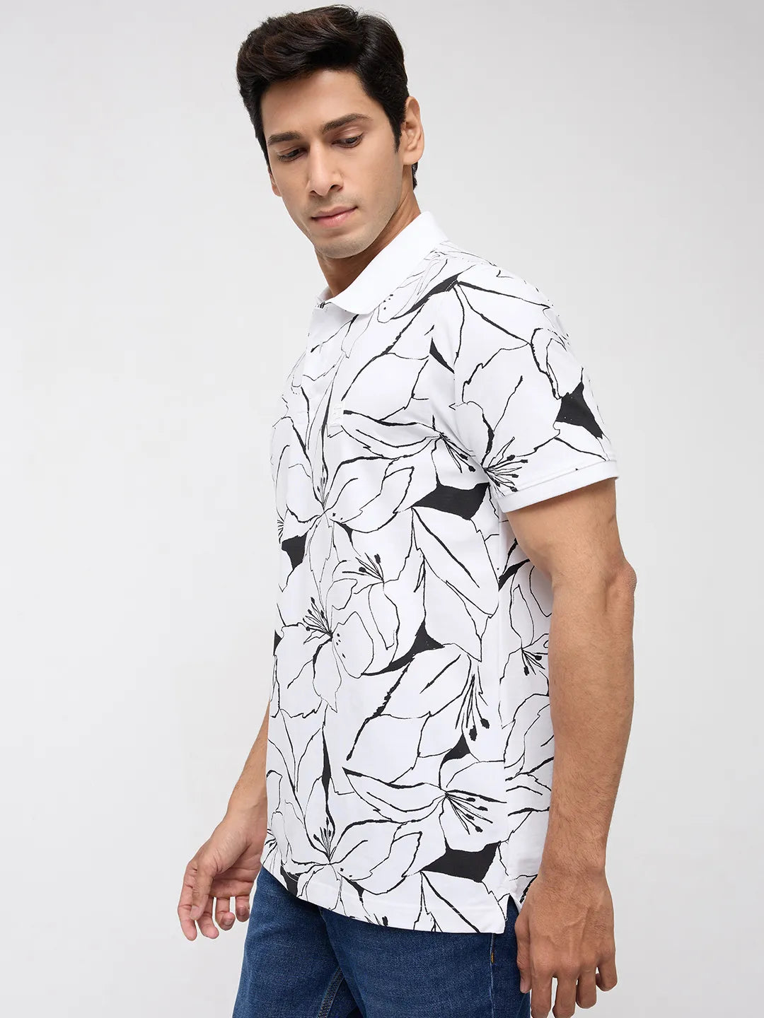 Men T-Shirt Print White Regular Fit