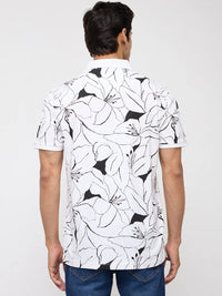 Men T-Shirt Print White Regular Fit