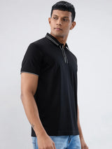Men T-Shirt Solid Black Regular Fit