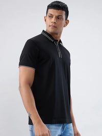 Men T-Shirt Solid Black Regular Fit